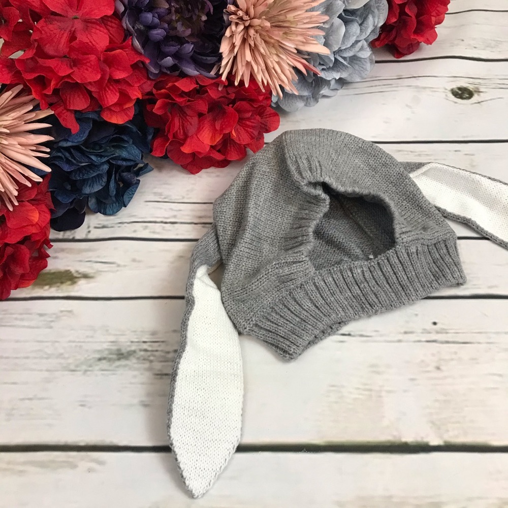 Baby/Toddler Gray Knit Bunny Beanie with Long Ears - Picture 6 of 8